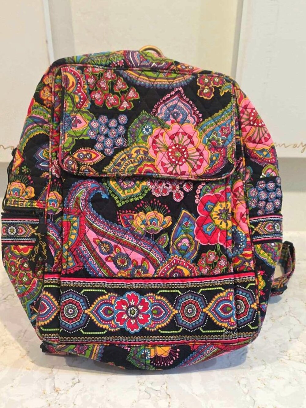 Vera Bradley Multicolor Floral Quilted Backpack w/Bonus UD Holder 17x14", EUC